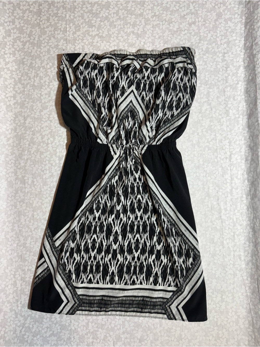 Express Strapless Black and White Patterned Sundress